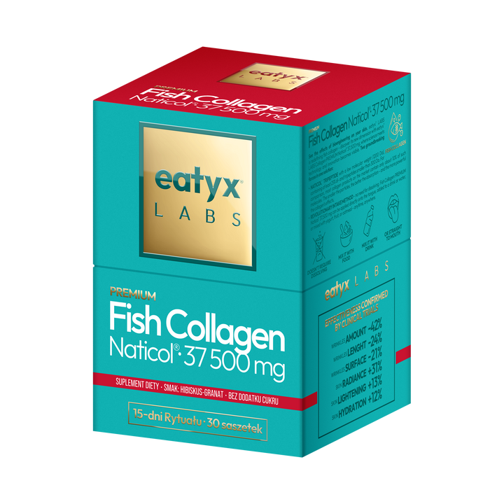 Rytuał 15 dni eatyx LABS Premium Fish Collagen Naticol 37 500 mg Hibiskus-Granat